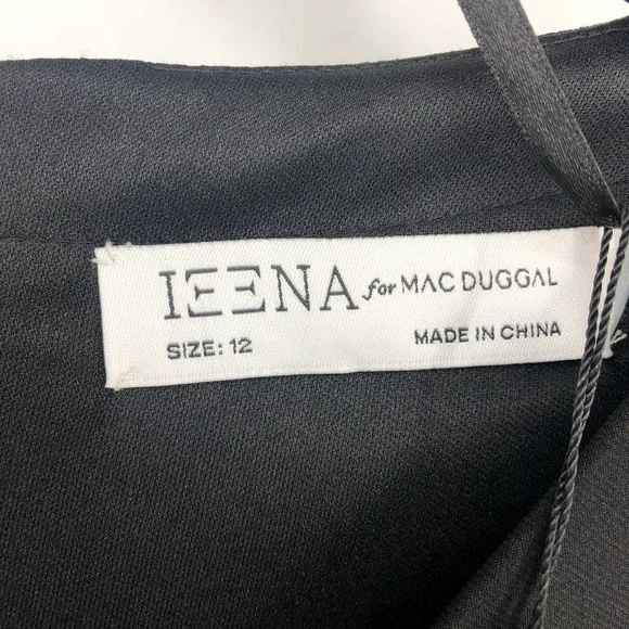 IEENA FOR MAC DUGGAL Jersey Gown 12 Black Long Sleeve Asymmetrical Ruched NWT - Picture 14 of 15